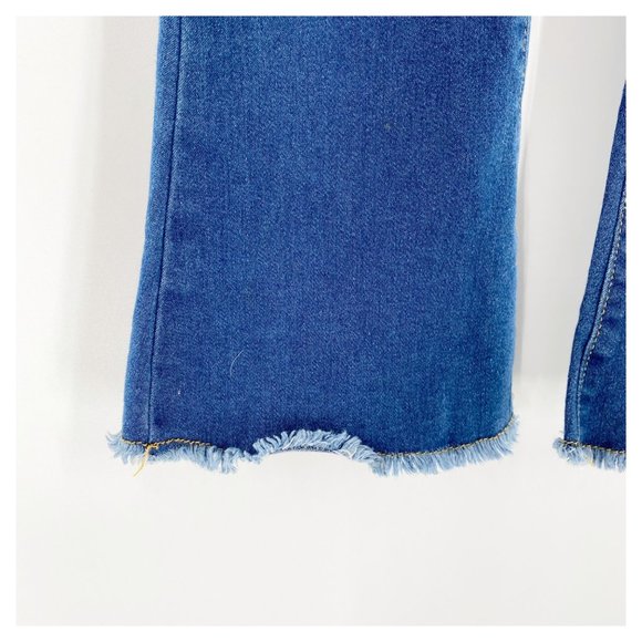 Girls Pull On Denim Jeans Flare Leg Raw Hem No Size Tag Lightweight Chambray Fee - Picture 4 of 5